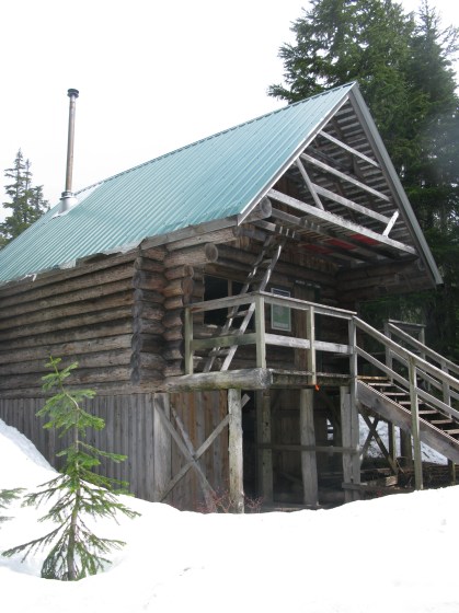 Bachelor Cabin, the closest of the four cabins to the trail head.