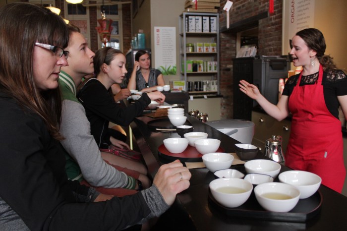 Emara Angus talks us through our tea and chocolate options at Silk Road, part of The Pedaler's Beans and Bites bike tour.