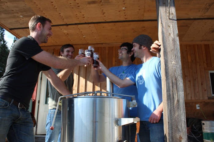 From left, Matt Cavers, Amos Harding, Monte Staats and Matt Thomson of the Gibsons Homebrewing Network are tireless in their pursuit of the perfect brew. 