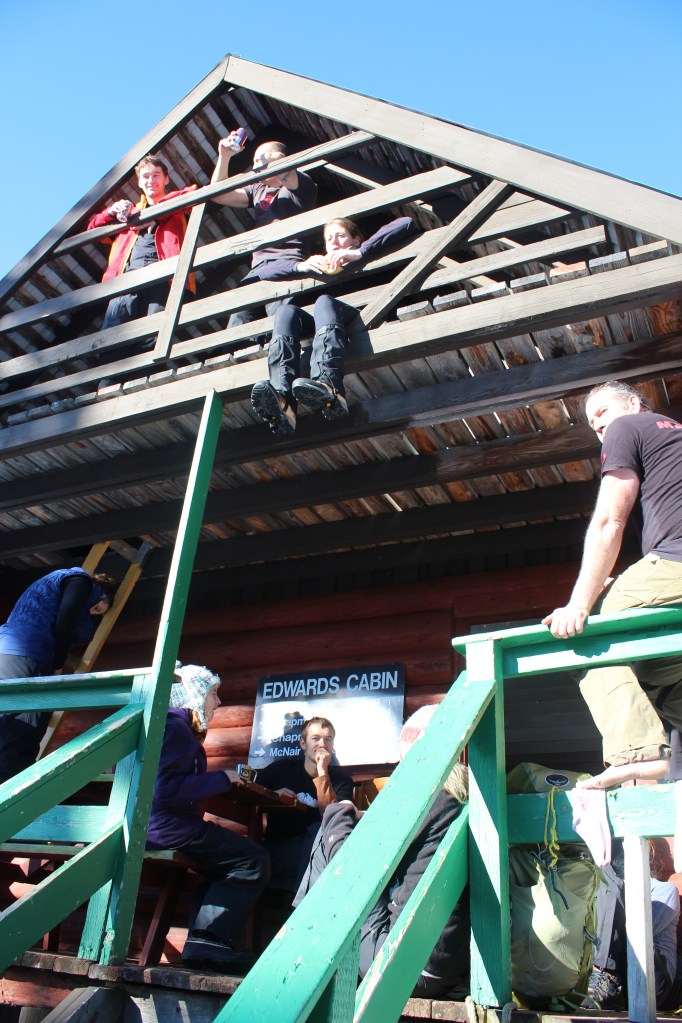 Lower Mainlanders enjoying lunch at Edwards Cabin.