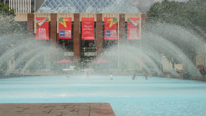 Keeping cool in Edmonton's hot summer means a trip to the Legislature's fountains for many families.