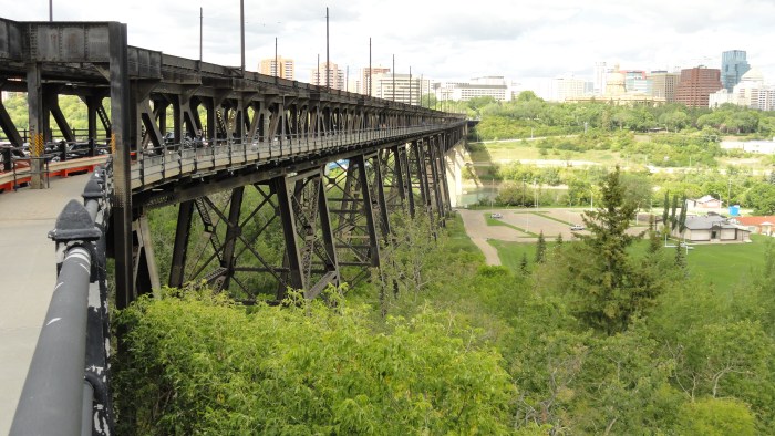 Edmonton's High Level Bridge offers a great perspective of the city.
