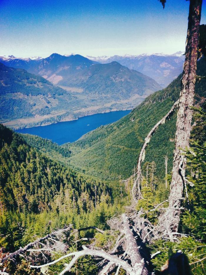 Salmon Inlet from the top of Gray Creek Forest Service Road, looking north across Thornhill towards Clowhom valley. It's about 60km from here to upper Squamish.