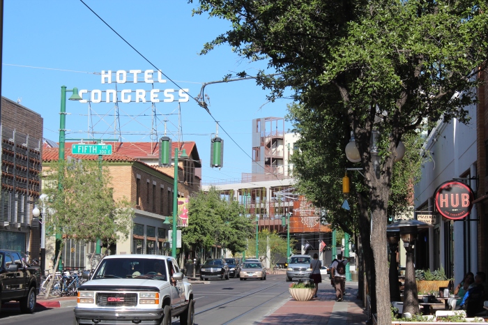 Hotel Congress, built in 1919, and now a thriving music venue, as well as housing a restaurant and bar.